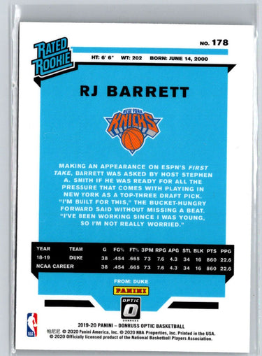 2019-20 Donruss Optic #178 RJ Barrett N34