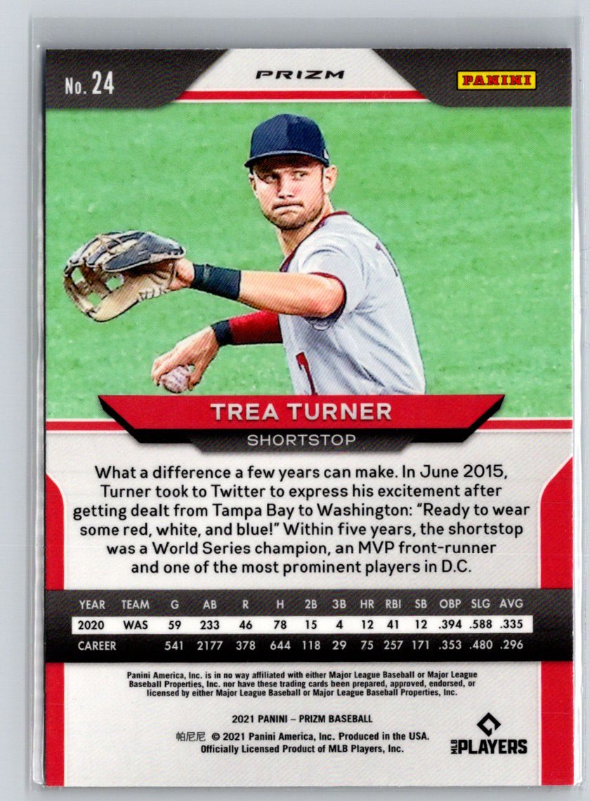 2021 Panini Prizm #24 Trea Turner Red/White/Blue Prizm N36