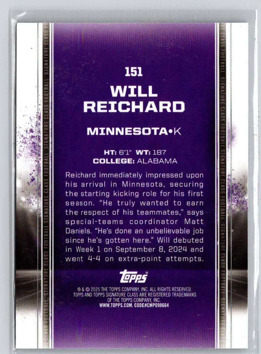 2024 Topps Signature Class - Magenta #151 Will Reichard #/250 N38