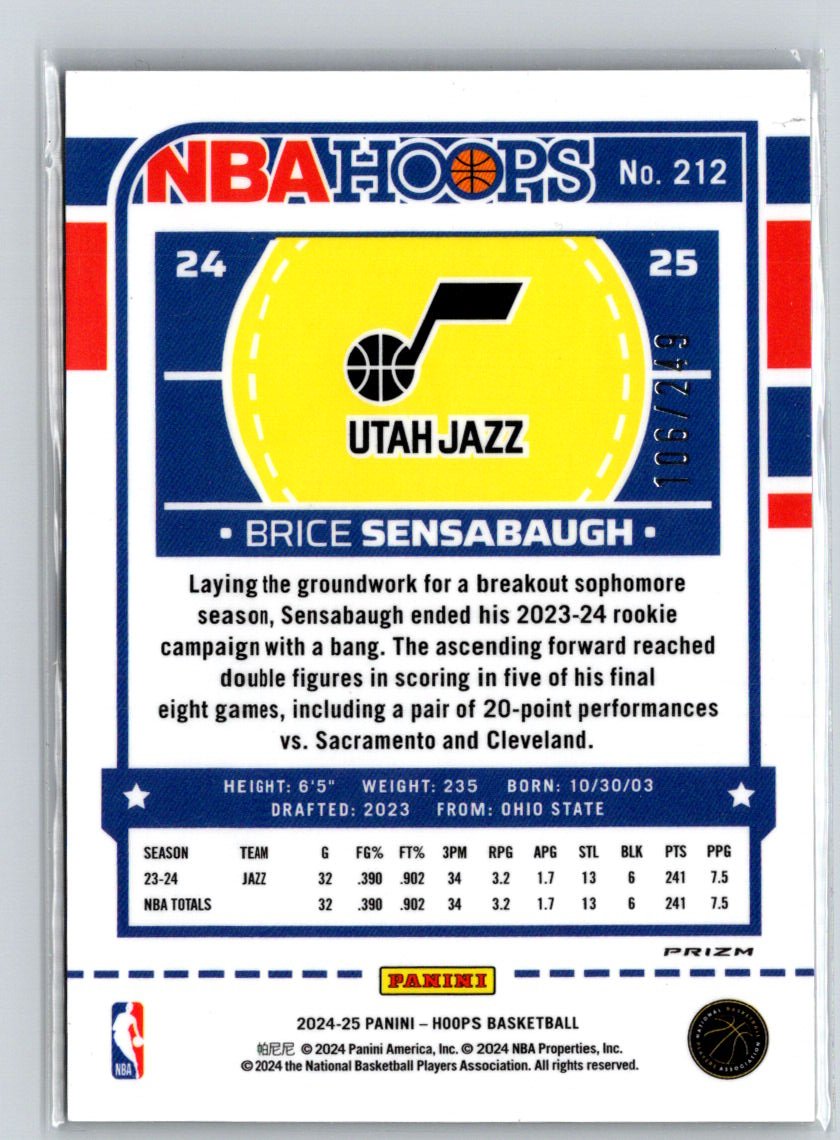 2024-25 Hoops #212 Brice Sensabaugh Purple N39