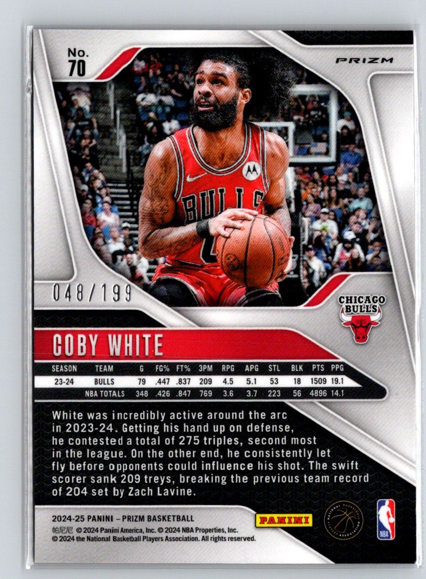 2024-25 Panini Prizm #70 Coby White Prizms Orange Seismic #/199 N40