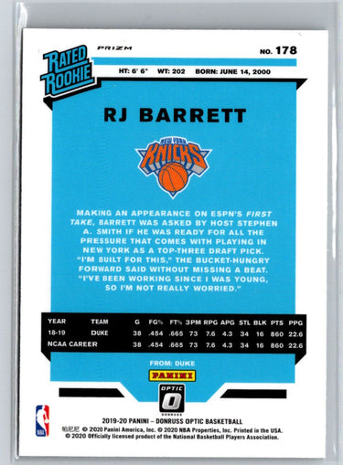2019-20 Donruss Optic #178 RJ Barrett SIlver N41