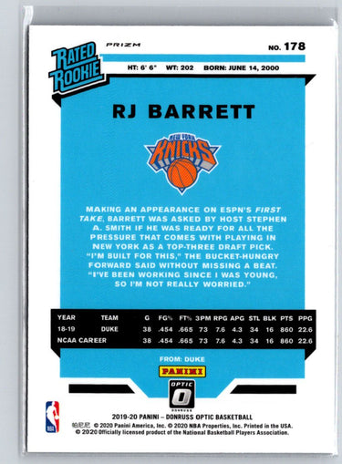 2019-20 Donruss Optic #178 RJ Barrett Blue Velocity N43
