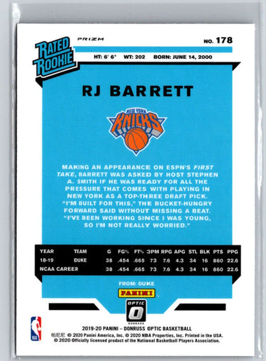 2019-20 Donruss Optic #178 RJ Barrett Blue Velocity N44