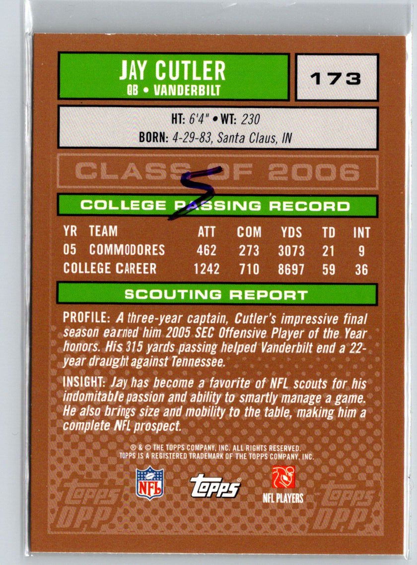 2007 Topps Draft Picks & Prospects #173 Jay Cutler Class of 2006 Unsigned N44