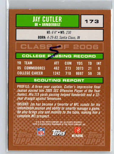 2007 Topps Draft Picks & Prospects #173 Jay Cutler Class of 2006 Unsigned N44