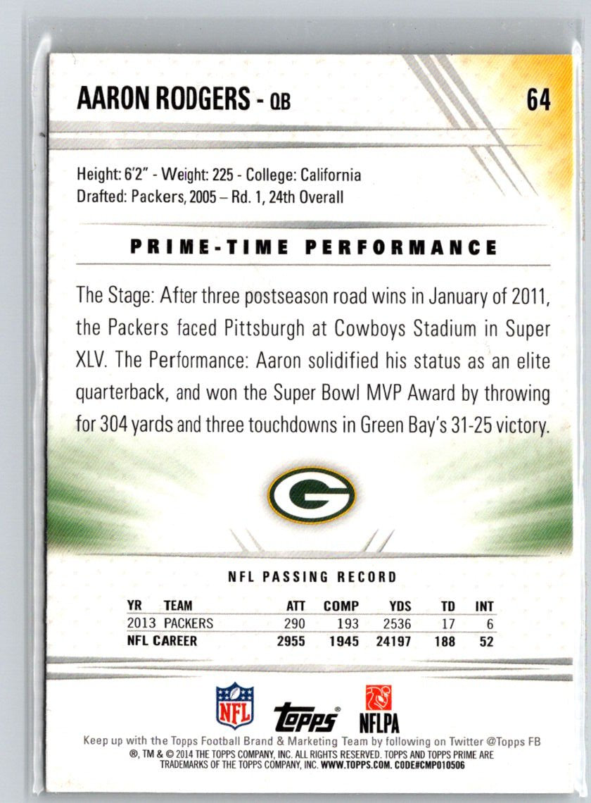 2014 Topps Prime #64 Aaron Rodgers Retail Blue N47