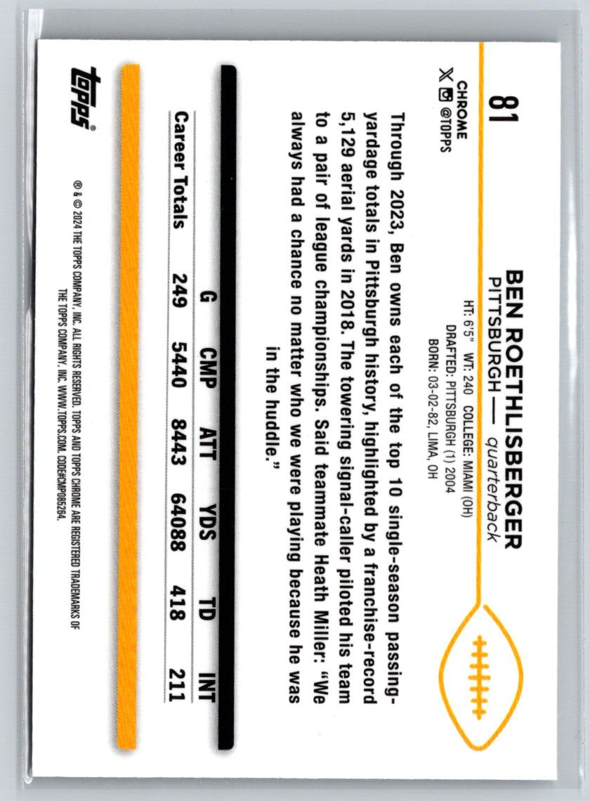 2024 Topps Chrome Sepia #81 Ben Roethlisberger N51