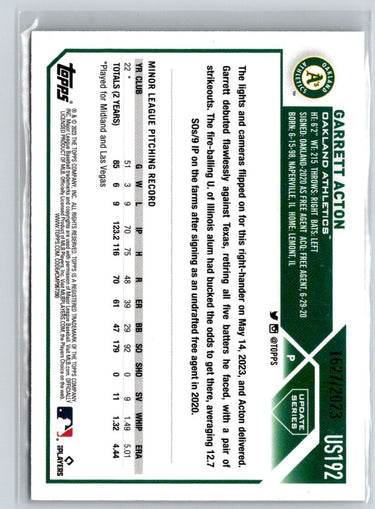2023 Topps Update #US192 Garrett Acton Gold #/2023 N52