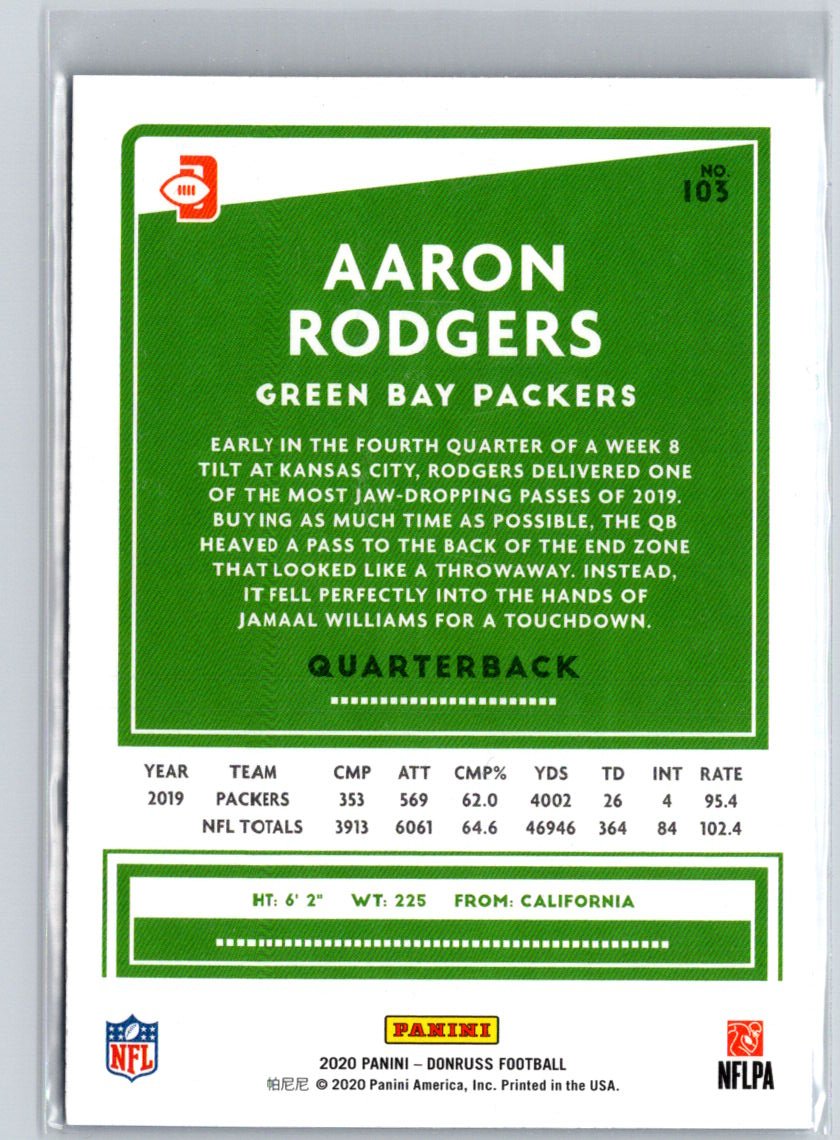 2020 Donruss #103b Aaron Rodgers Press Proof Blue Green jersey N52