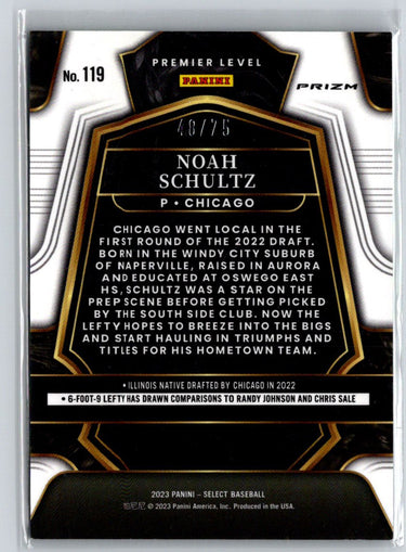 2023 Panini Select #119 Noah Schultz Neon Green Prizm #/75 N53