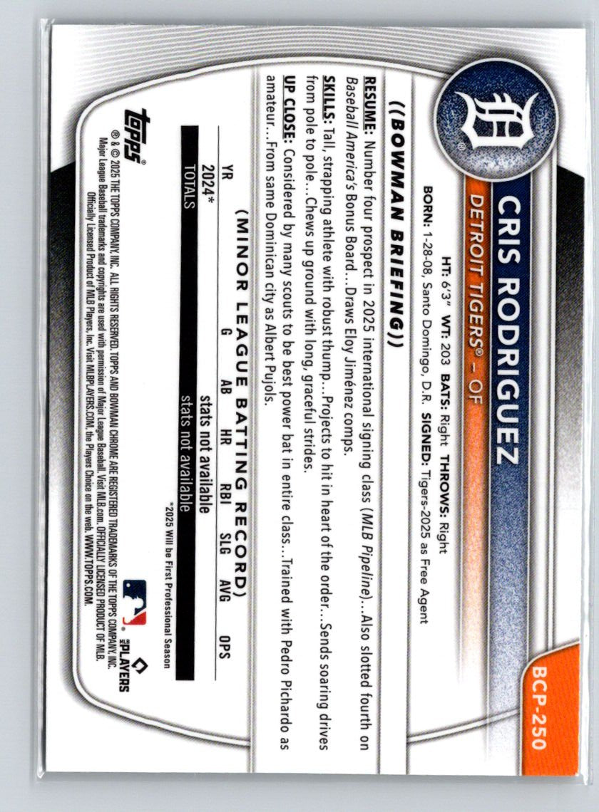 2025 Bowman Chrome #BCP-250 Cris Rodriguez Prospects Mojo N54