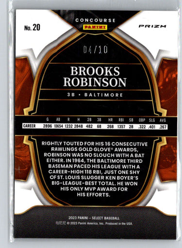 2023 Panini Select #20 Brooks Robinson Gold Shimmer Prizm SN /10 N54