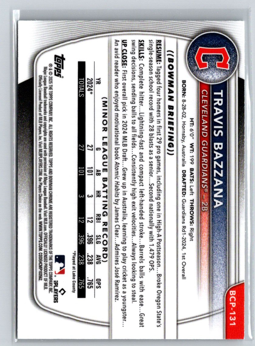 2025 Bowman Chrome #BCP-131 Travis Bazzana N55