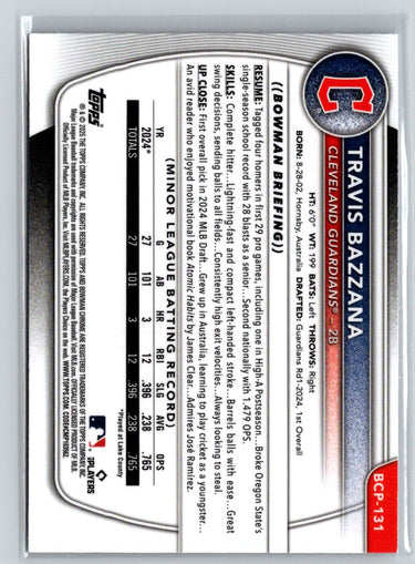 2025 Bowman Chrome #BCP-131 Travis Bazzana N55