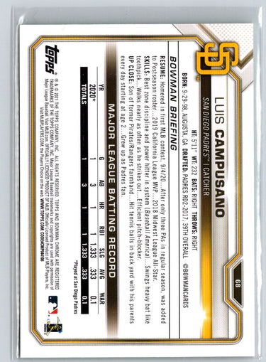 2021 Bowman #68 Luis Campusano Green #/99 N55
