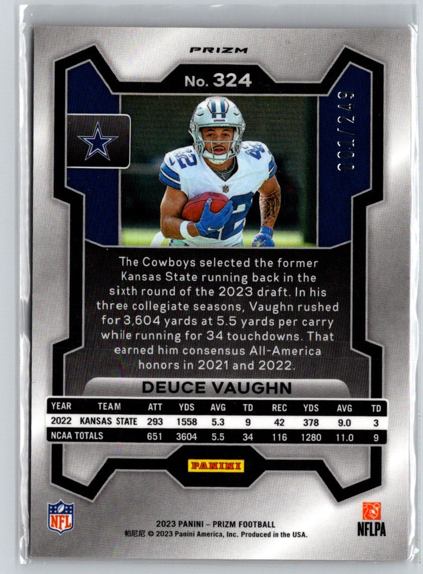 2023 Panini Prizm #324 Deuce Vaughn Orange Prizm SN /249 N56