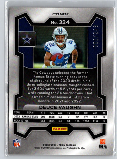 2023 Panini Prizm #324 Deuce Vaughn Orange Prizm SN /249 N56