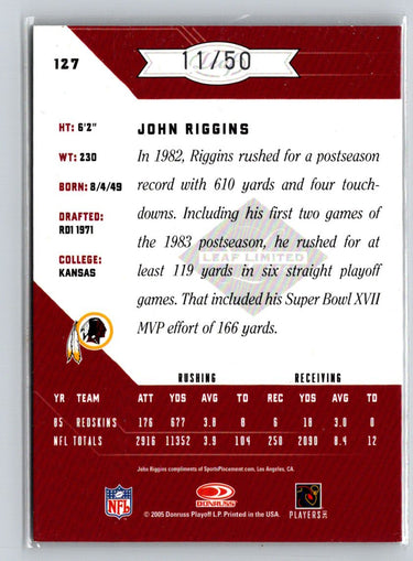 2005 Donruss Leaf Limited Spotlight John Riggins #127 SN /50 N56