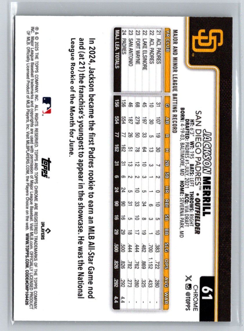 2025 Topps Chrome #61 Jackson Merrill Silver Wave Refractors N58