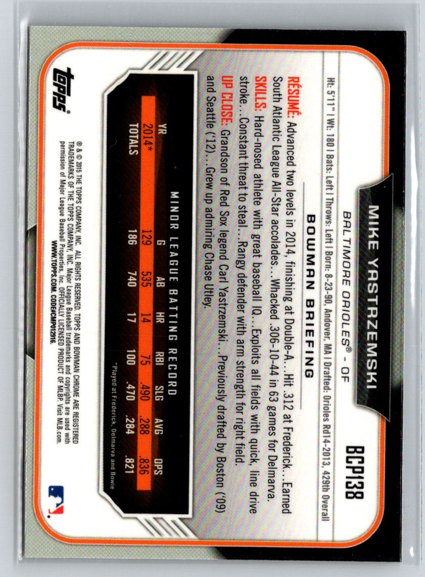2015 Bowman - Chrome Prospects #BCP138 Mike Yastrzemski N58