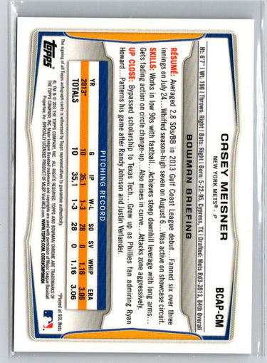 2014 Bowman #BCAP-CM Casey Meisner Chrome Prospect Autographs N58