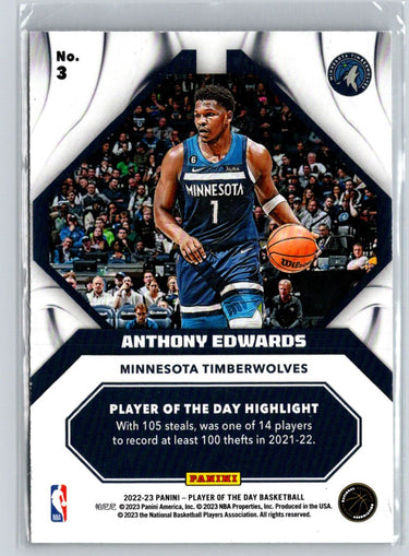 2022-23 Panini Player of the Day #3 Anthony Edwards N58