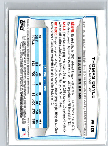 2014 Bowman #PA-TCO Thomas Coyle Prospect Autographs N59