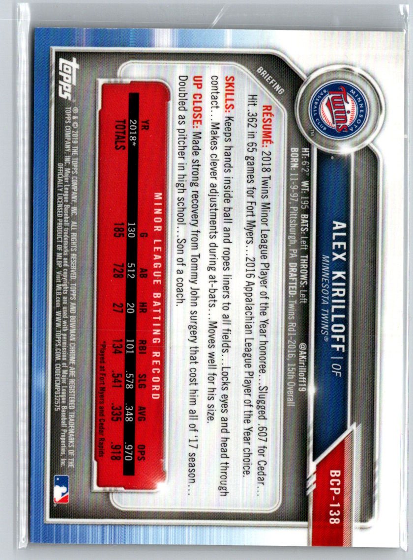 2019 Bowman #BP-138 Alex Kirilloff Prospects Gold #/50 N61