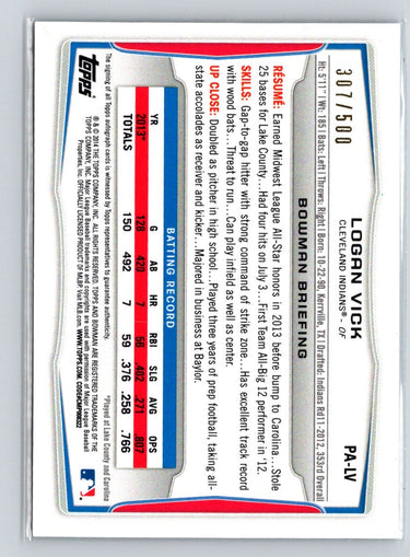 2014 Bowman #PA-LV Logan Vick Prospect Autographs Blue #/500 N62