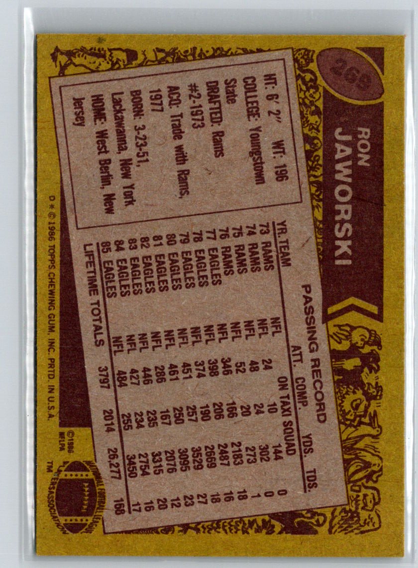 1986 Topps #269b Ron Jaworski N63