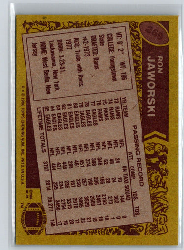 1986 Topps #269b Ron Jaworski N63