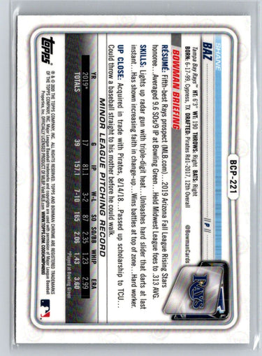2020 Bowman Chrome #BCP-221 Shane Baz Prospects Mojo Refractor N63