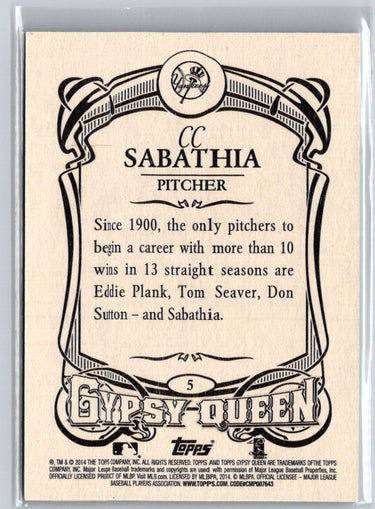 2014 Topps Gypsy Queen #5 CC Sabathia Framed White N64