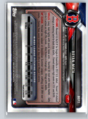 2018 1st Bowman #BCP2 Bryan Mata Chrome Prospects Blue Refractor #/150 N64