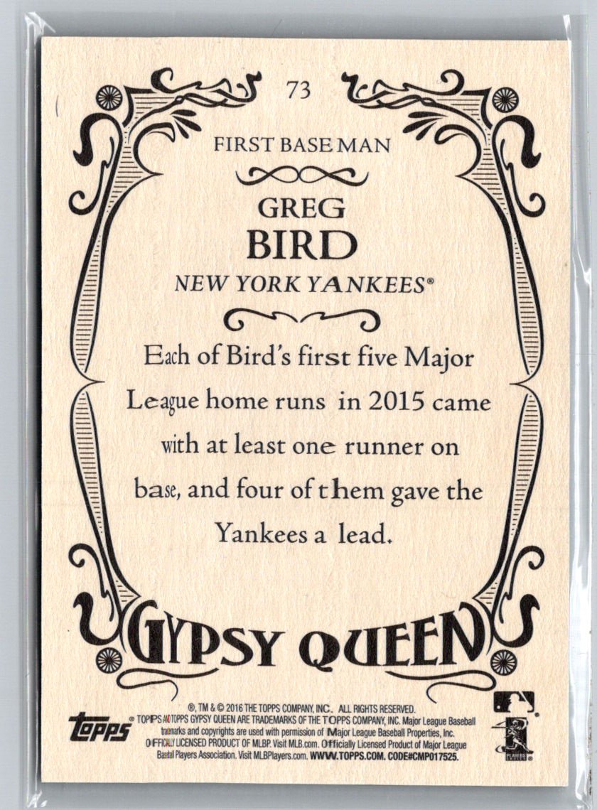 2016 Topps Gypsy Queen #73 Greg Bird Framed Blue N65