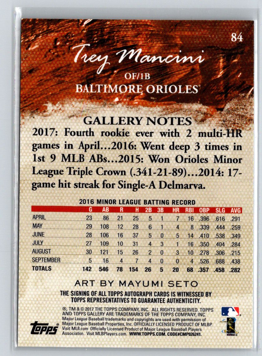 2017 Topps Gallery #84 Trey Mancini Autographs N65