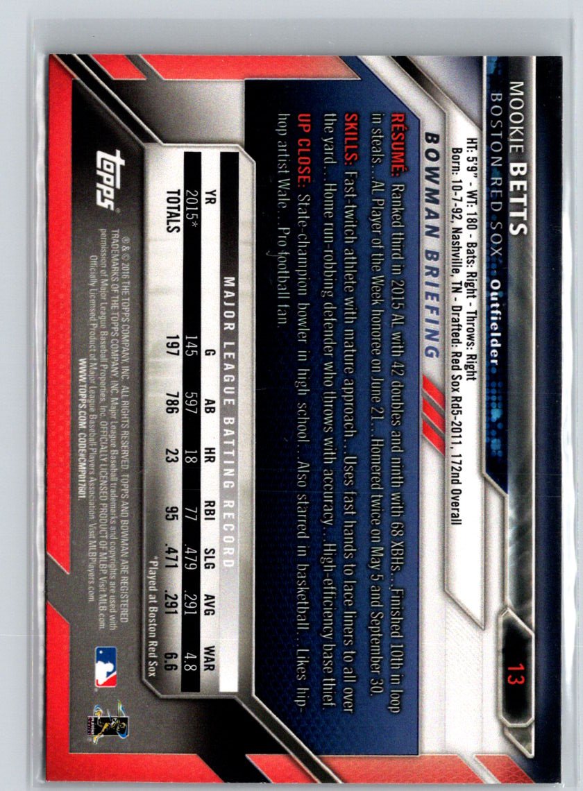 2016 Bowman #13 Mookie Betts N66