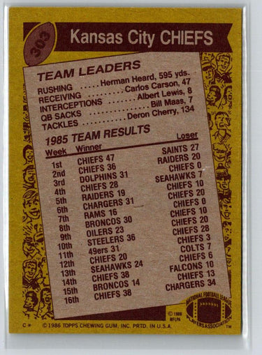 1986 Topps #303b Chiefs Team Leaders N66