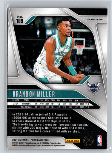 2024-25 Panini Prizm #109 Brandon Miller Prizms Orange Ice N67