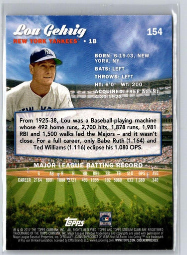 2017 Stadium Club #154 Lou Gehrig Sepia N70