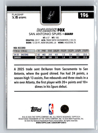 2025-26 Topps #196 De'Aaron Fox N70