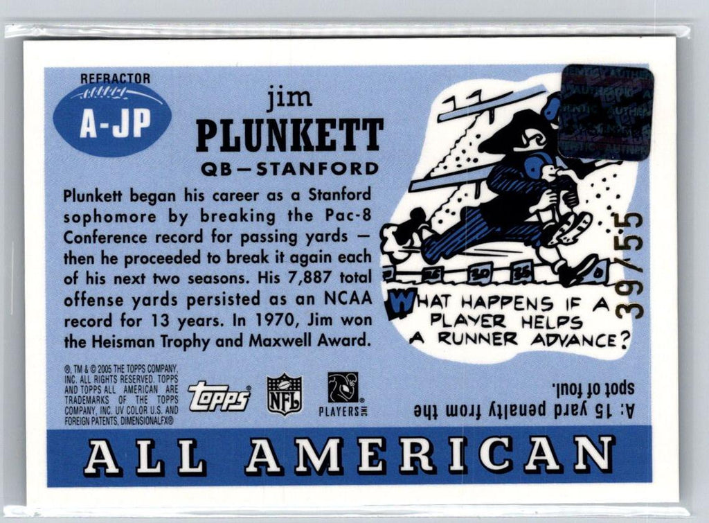 2005 Topps All American #A-JP Jim Plunkett Autographs Chrome Refractors #/55 R08