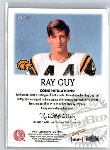 2012 Fleer Retro Ultra #97AU-GU Ray Guy Autographics 1997 R11