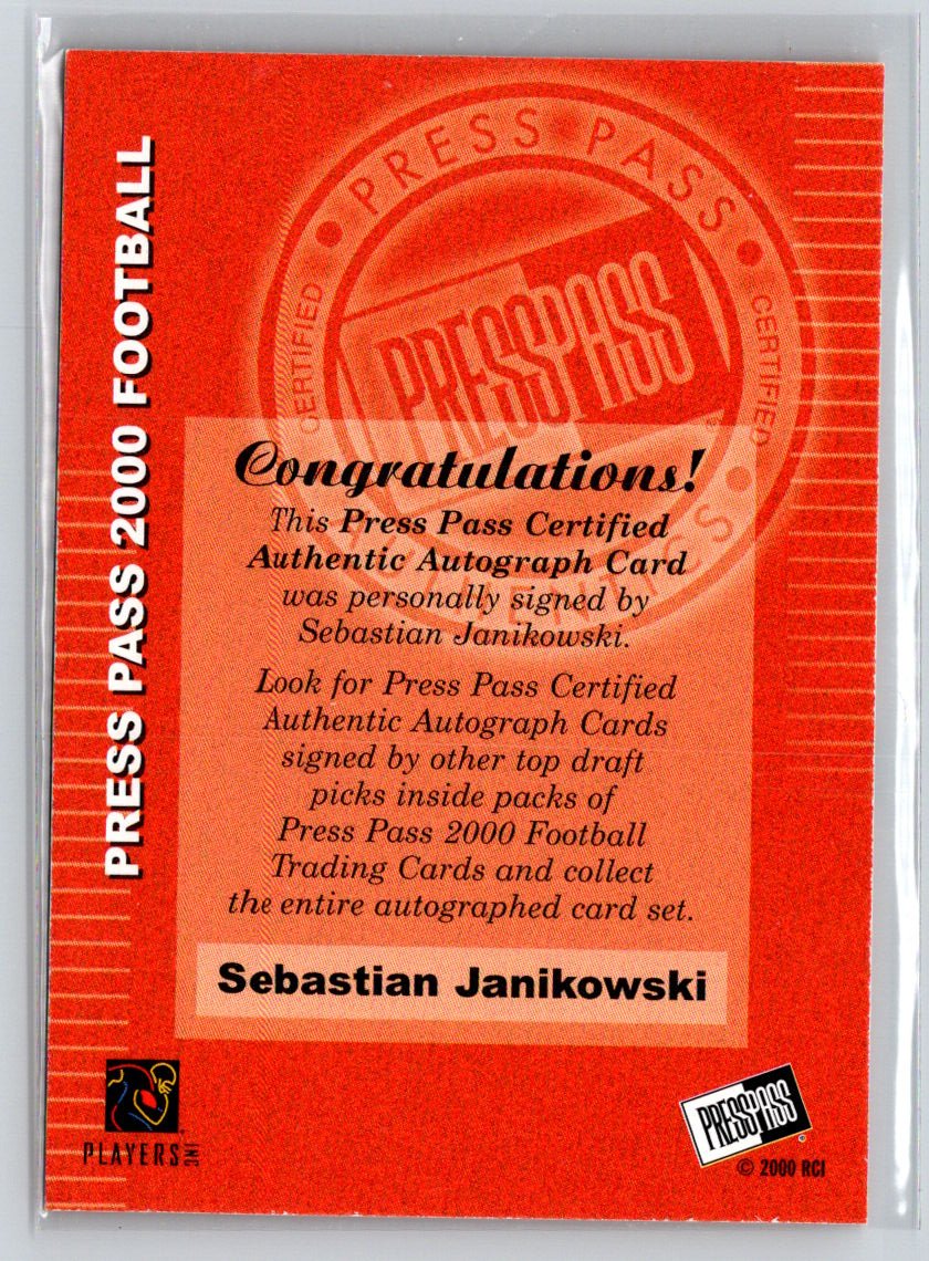 2000 Press Pass #NNO Sebastian Janikowski Authentics R12