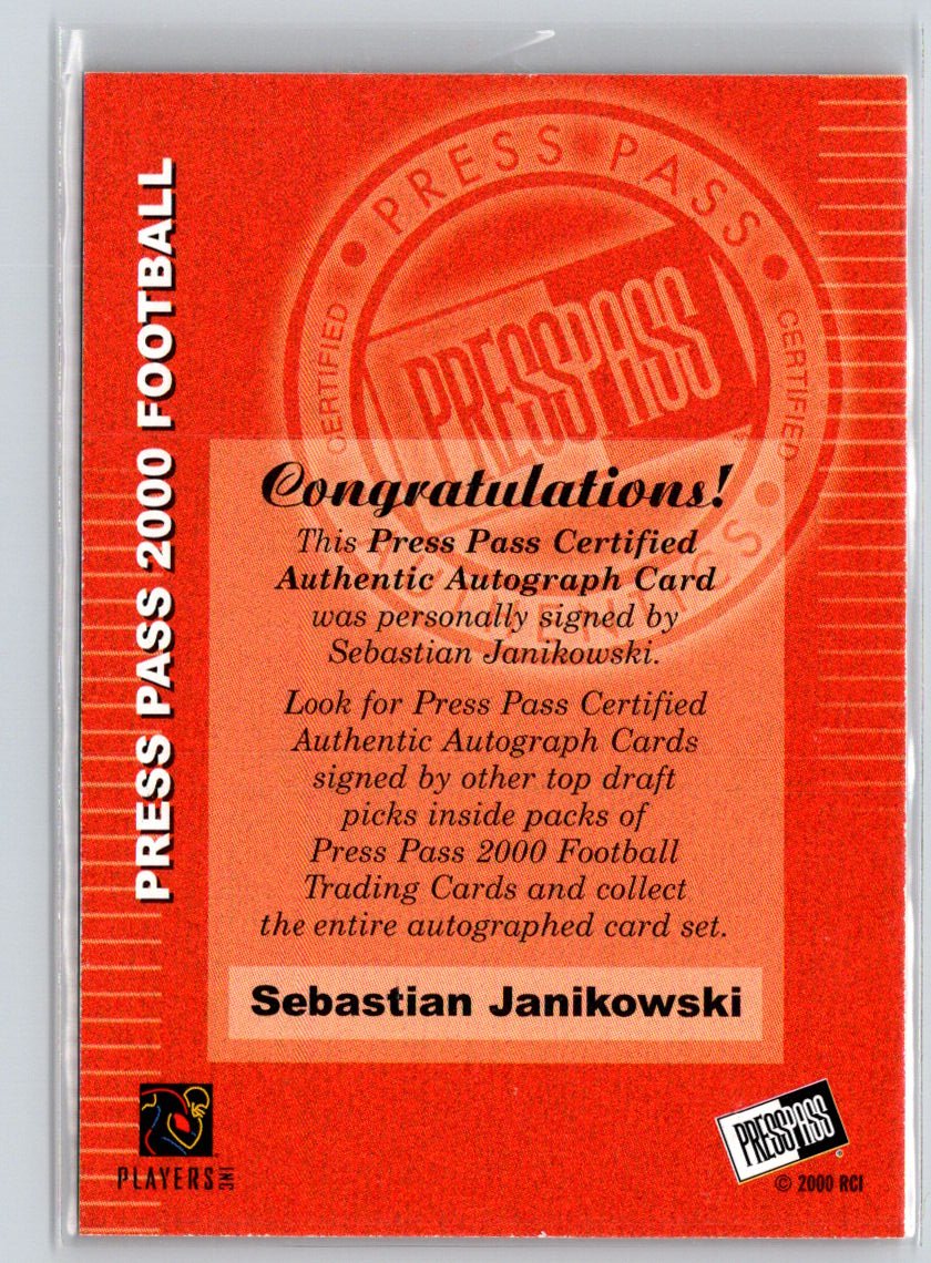 2000 Press Pass #NNO Sebastian Janikowski Authentics R13