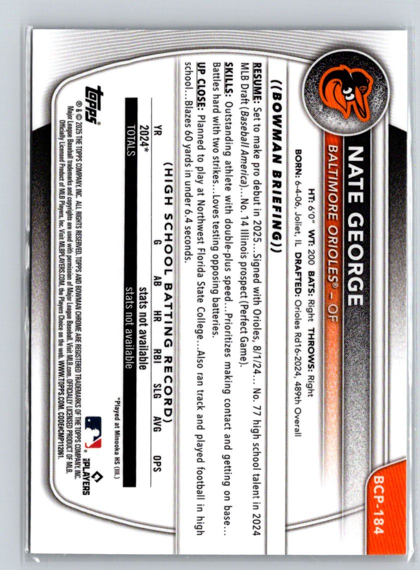 2025 Bowman Chrome #BCP-184 Nate George Prospects P01