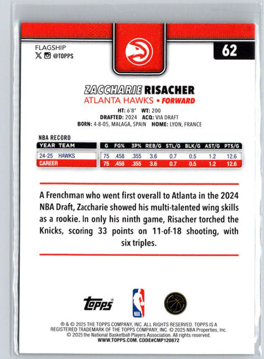2025-26 Topps #62 Zaccharie Risacher P01
