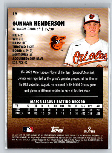 2023 Stadium Club #19 Gunnar Henderson P02