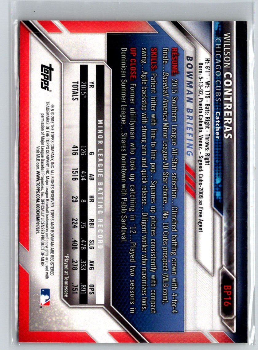 2016 Bowman #BP16 Willson Contreras Prospects Yellow P02